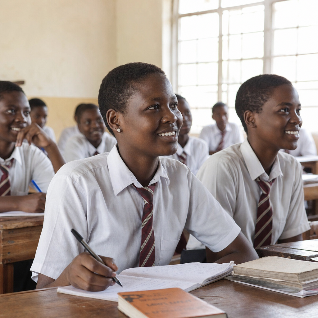 African students learning attentively in a bright classroom